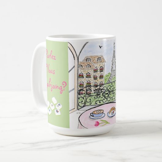 Whimsical Paris and Eiffel Tower MAHJONG Koffiemok (Voorkant links)