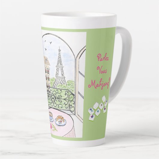 Whimsical Paris and Eiffel Tower MAHJONG Latte Mok (Rechterhoek)