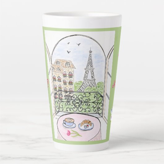 Whimsical Paris and Eiffel Tower MAHJONG Latte Mok (Voorkant)