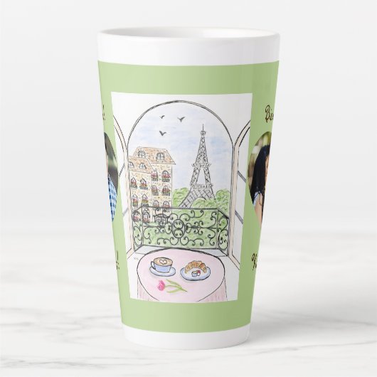 Whimsical Paris Eiffel Tower Bisou Kiss PHOTO Latte Mok (Voorkant)