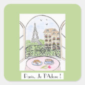 Whimsical Paris Eiffel Tower PARIS JE T'ADORE Vierkante Sticker (Voorkant)