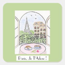 Whimsical Paris Eiffel Tower PARIS JE T'ADORE Vierkante Sticker