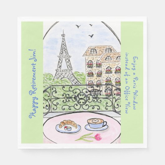 Whimsical Paris Eiffel Tower RETIREMENT Name Servet (Voorkant)