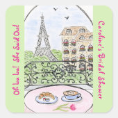 Whimsical Paris Eiffeltoren BRUIDSSUITE Vierkante Sticker (Voorkant)
