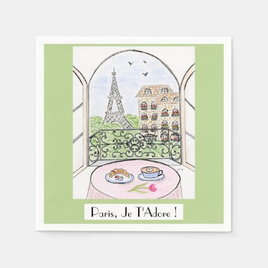 Whimsical Paris Eiffeltoren Ik aanbid jou! Servet (Voorkant)