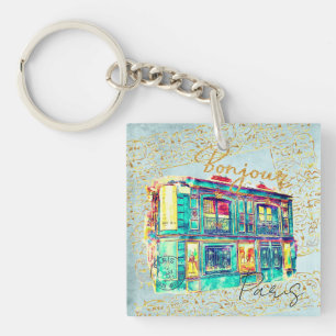 Whimsical Paris Street Scene – Kleurrijke Waterver Sleutelhanger