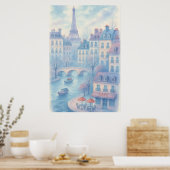 Whimsical Paris Watercolor Cityscape Poster (Keuken)
