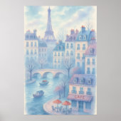 Whimsical Paris Watercolor Cityscape Poster (Voorkant)