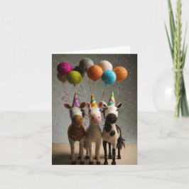 Whimsical Party Paarden met kleurrijke ballonnen Kaart