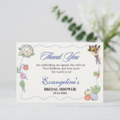 Whimsical Pasar Baru Bruidsfeestje Bedankkaart (Staand voorkant)