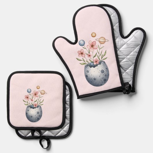 Whimsical Pasen bloemen Ovenwant & Pannenlap Set (Voorkant / Achterkant)
