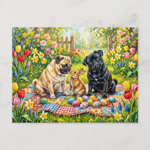 Whimsical Pasen Picknick Dweilen Hond Illustratie Briefkaart