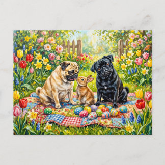 Whimsical Pasen Picknick Dweilen Hond Illustratie Briefkaart