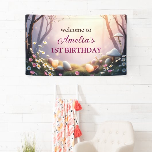 Whimsical Pasen Thema 1e verjaardag Welkom Teken Spandoek (Insitu)