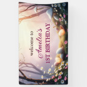 Whimsical Pasen Thema 1e verjaardag Welkom Teken Spandoek (Verticaal)