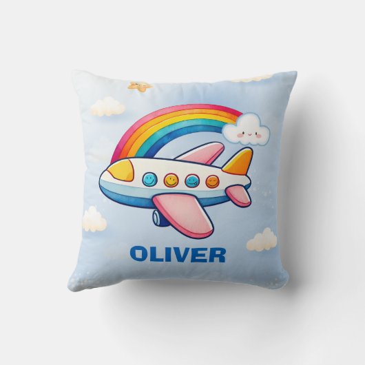 Whimsical Passanger Vliegtuig met Rainbow Kussen (Achterkant)