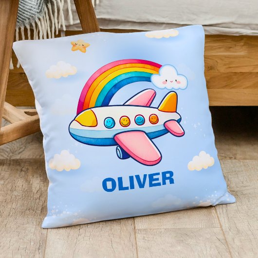 Whimsical Passanger Vliegtuig met Rainbow Kussen