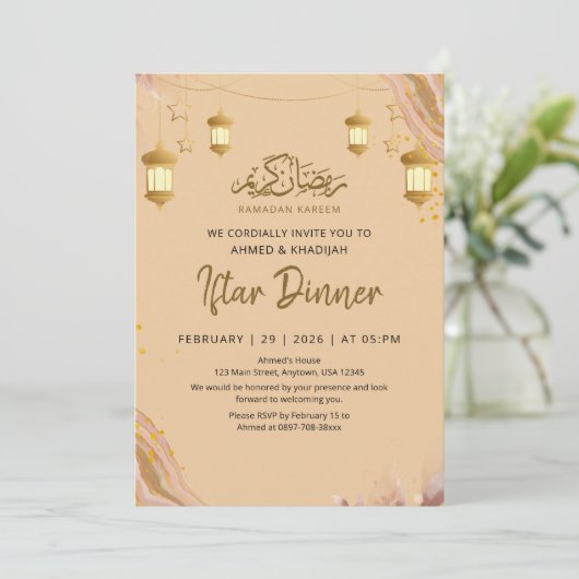 Whimsical Pastel Agate Ramadan Iftar Dinner Kaart (Staand voorkant)