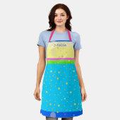 Whimsical Pastel Aqua, Roze, Geel, Blauw Groen Schort (Gedragen)