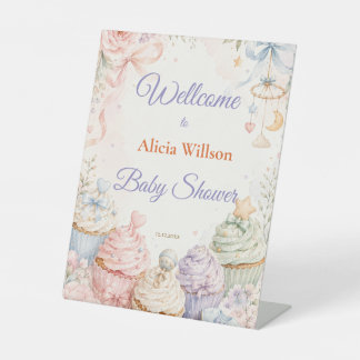 Whimsical Pastel Baby Shower Reclamebord Met Voetstuk