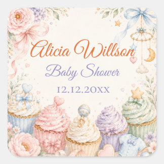 Whimsical Pastel Baby Shower Vierkante Sticker