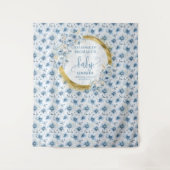 Whimsical Pastel Blue Gold Baby shower Achtergrond Wandkleed (Voorkant)