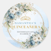Whimsical Pastel Blue Gold Eucalyptus Quinceañera  Ronde Sticker (Voorkant)