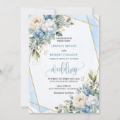 Whimsical Pastel Blue Sage Gold Flowers Invitation Kaart (Voorkant)