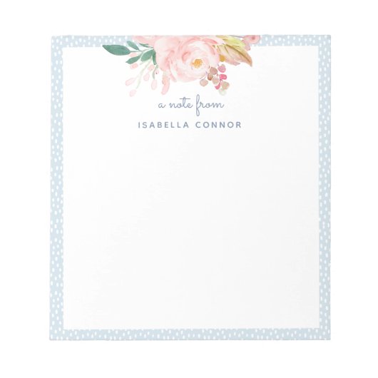 Whimsical Pastel Blue Stippen Lijst Waterverf Roos Notitieblok (Voorkant)
