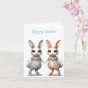 Whimsical Pastel Bunnies Downloadbare Pasen Kaart