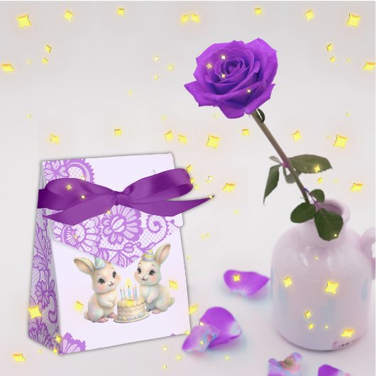Whimsical Pastel Bunny Twins Birthday Favor Box Bedankdoosjes