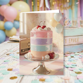 Whimsical Pastel Cake Birthday Card for Daughter Kaart