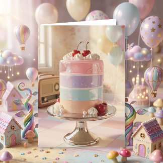 Whimsical Pastel Cake Birthday Card for Sister   Kaart
