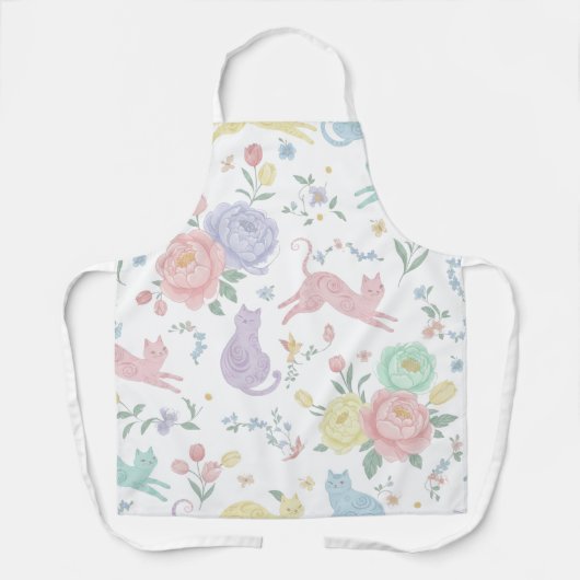 Whimsical Pastel Cats and Peonies Floral Apron Schort (Voorkant)
