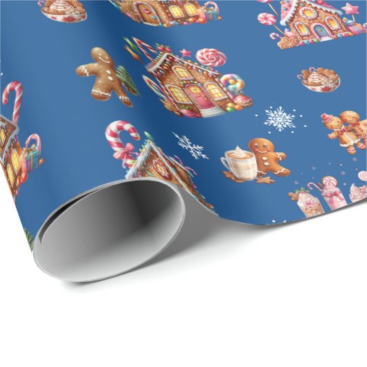 Whimsical Pastel Christmas Ginger Bread patterned Cadeaupapier (Rol Hoek)