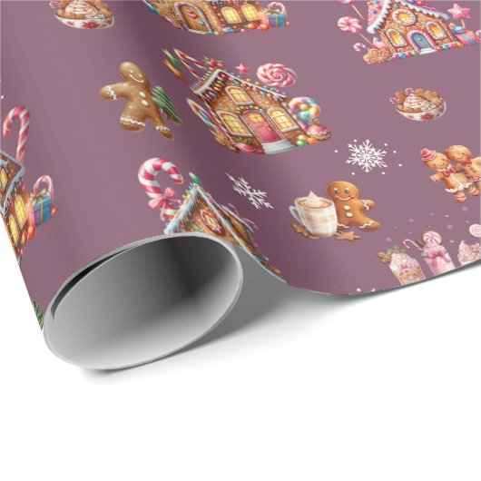 Whimsical Pastel Christmas Ginger Bread patterned Cadeaupapier (Rol Hoek)