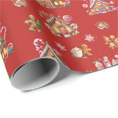 Whimsical Pastel Christmas Ginger Bread patterned Cadeaupapier (Rol Hoek)