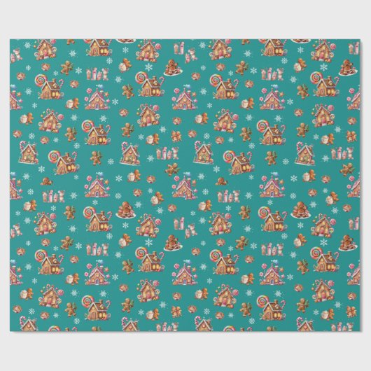Whimsical Pastel Christmas Ginger Bread patterned Cadeaupapier (Vlak)