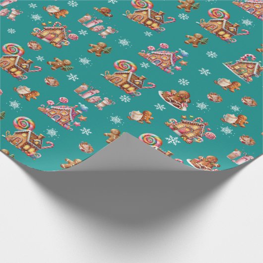 Whimsical Pastel Christmas Ginger Bread patterned Cadeaupapier (Hoek)