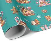 Whimsical Pastel Christmas Ginger Bread patterned Cadeaupapier (Rol Hoek)