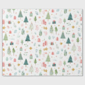 Whimsical Pastel Christmas Pattern Wrapping Paper Cadeaupapier (Vlak)