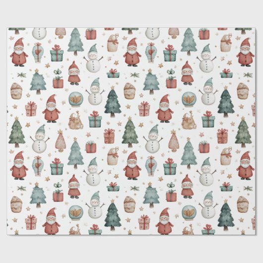 Whimsical Pastel Christmas Pattern Wrapping Paper Cadeaupapier (Vlak)