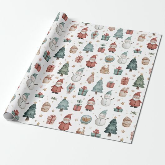Whimsical Pastel Christmas Pattern Wrapping Paper Cadeaupapier (Uitgerold)