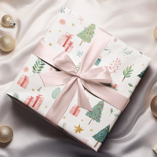 Whimsical Pastel Christmas Pattern Wrapping Paper Cadeaupapier