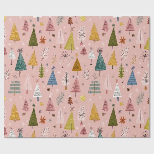 Whimsical Pastel Christmas Tree Cadeaupapier (Vlak)