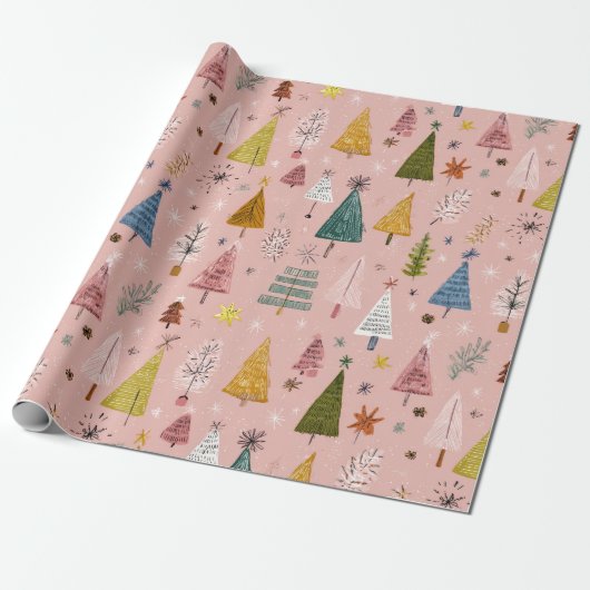 Whimsical Pastel Christmas Tree Cadeaupapier (Uitgerold)