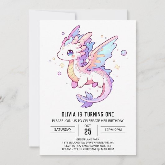 Whimsical Pastel Dragon 1e verjaardag Kaart (Voorkant)