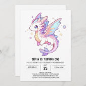 Whimsical Pastel Dragon 1e verjaardag Kaart (Voorkant / Achterkant)