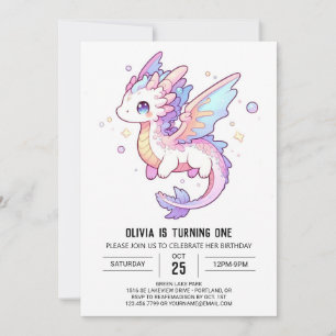 Whimsical Pastel Dragon 1e verjaardag Kaart