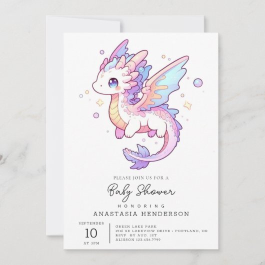 Whimsical Pastel Dragon Baby shower Kaart (Voorkant)